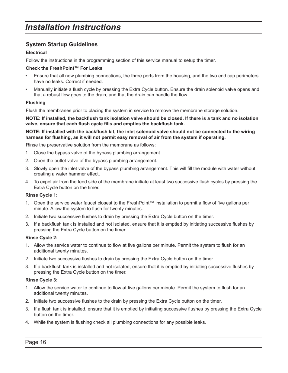 Installation instructions | Hydrotech FreshPoint U440 Ultrafiltration System User Manual | Page 16 / 36