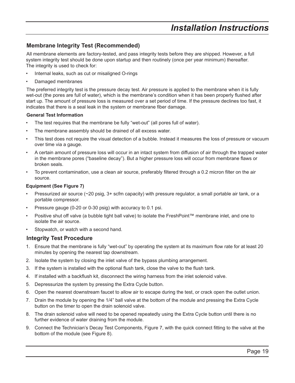 Installation instructions | Hydrotech FreshPoint U440 Ultrafiltration System User Manual | Page 19 / 36