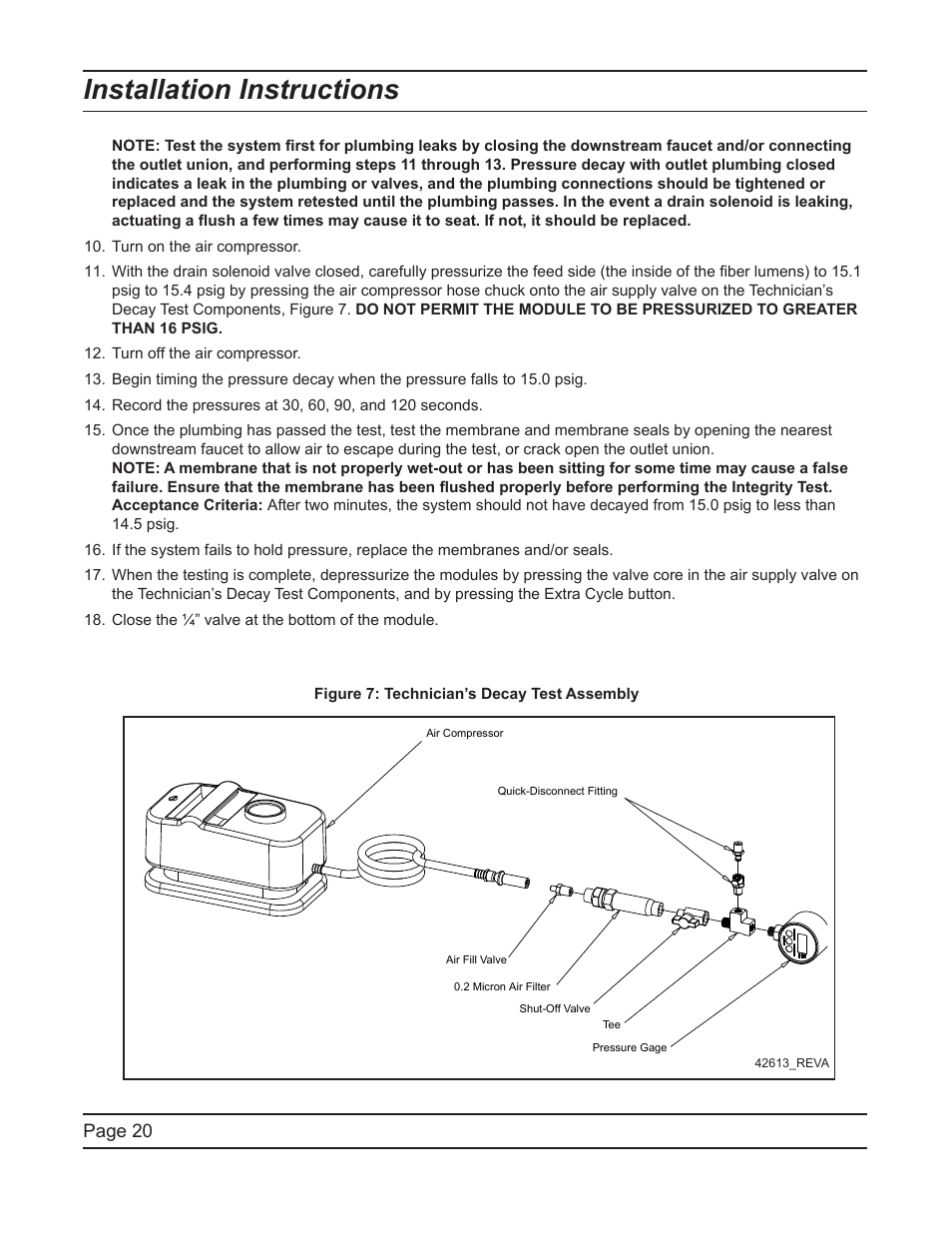 Installation instructions, Page 20 | Hydrotech FreshPoint U440 Ultrafiltration System User Manual | Page 20 / 36