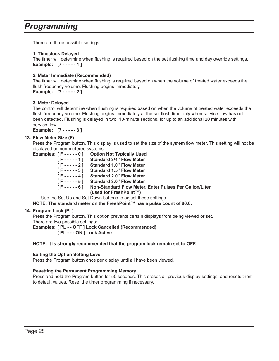 Programming | Hydrotech FreshPoint U440 Ultrafiltration System User Manual | Page 28 / 36