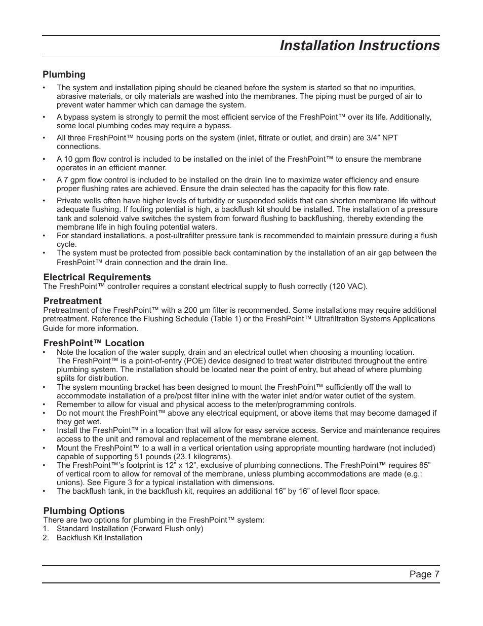 Installation instructions | Hydrotech FreshPoint U440 Ultrafiltration System User Manual | Page 7 / 36