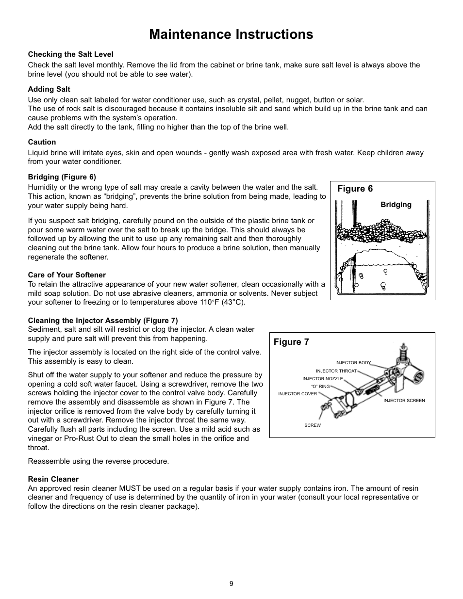Maintenance instructions, Figure 7, Figure 6 | Hydrotech 5600 SXT Valve Downflow Automatic Water Softeners Operation Manual User Manual | Page 10 / 12