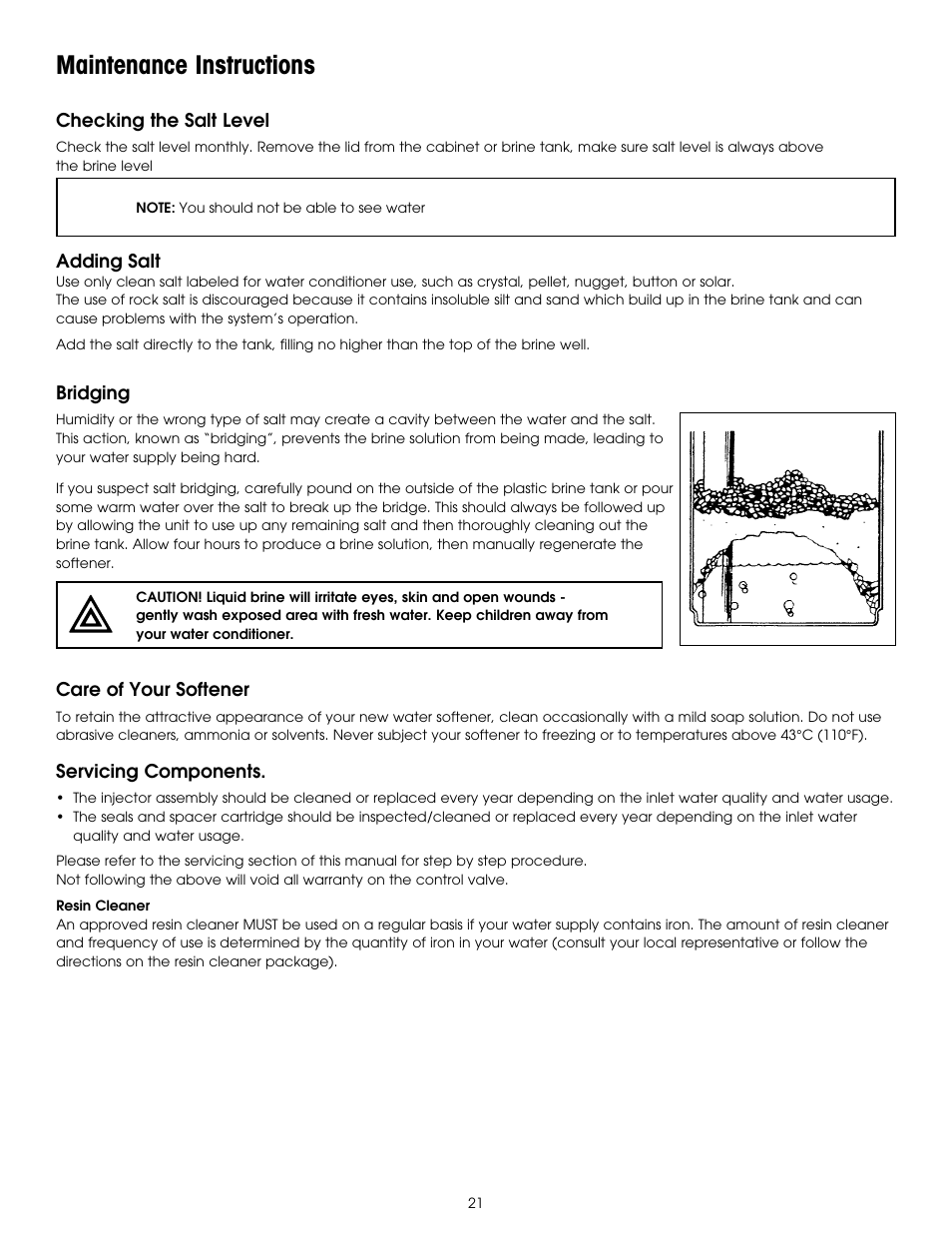 Maintenance instructions | Hydrotech 6200 SXT Automatic Meter Initiated Water Softener User Manual | Page 22 / 44