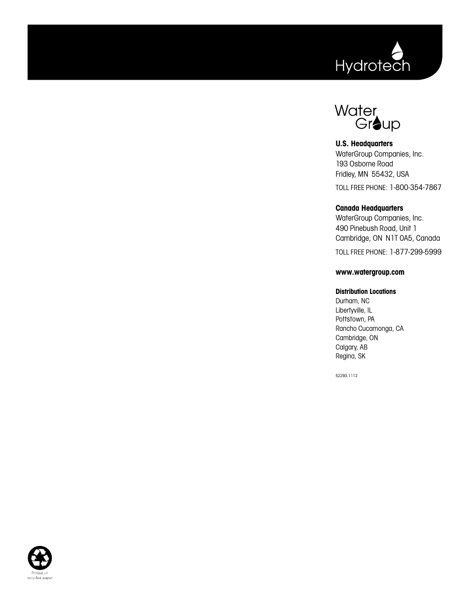 Hydrotech 6200 SXT Automatic Meter Initiated Water Softener User Manual | Page 44 / 44