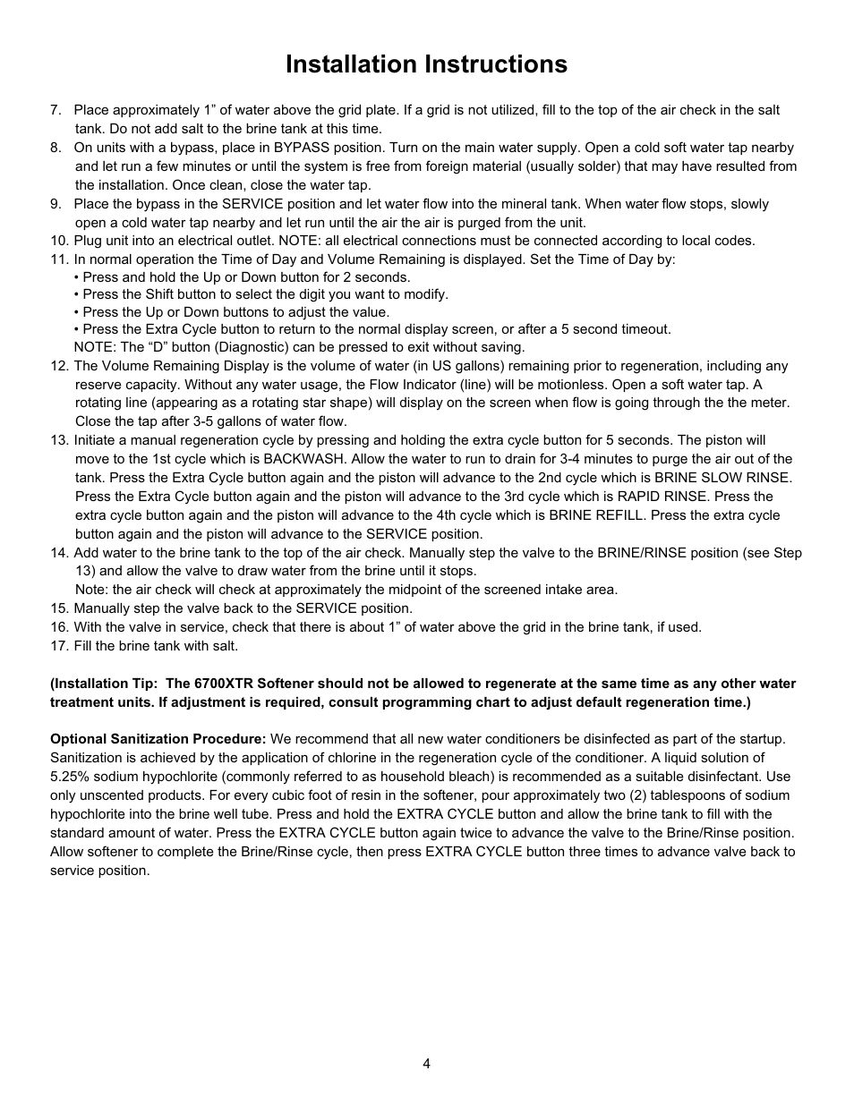 Installation instructions | Hydrotech 6700 XTR Valve Downflow Automatic Water Softeners Operation Manual User Manual | Page 6 / 12