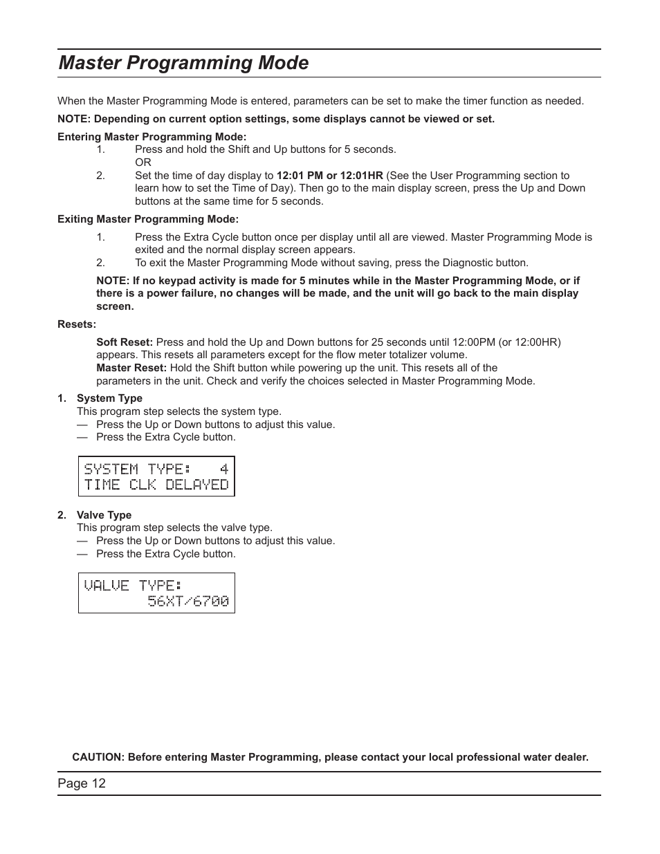 Master programming mode | Hydrotech 6700 XTR Valve Downflow Automatic Water Softeners Service Manual User Manual | Page 12 / 40