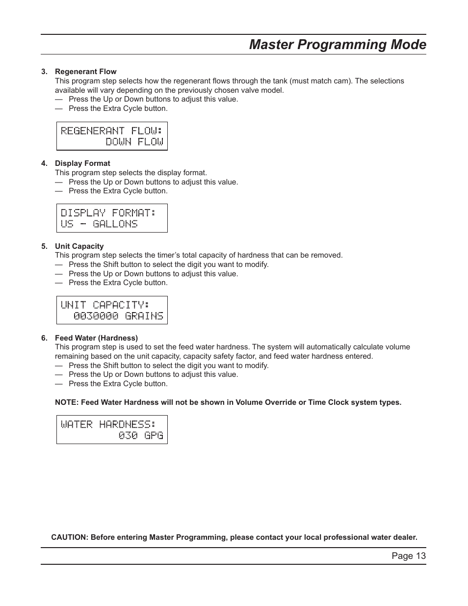 Master programming mode | Hydrotech 6700 XTR Valve Downflow Automatic Water Softeners Service Manual User Manual | Page 13 / 40