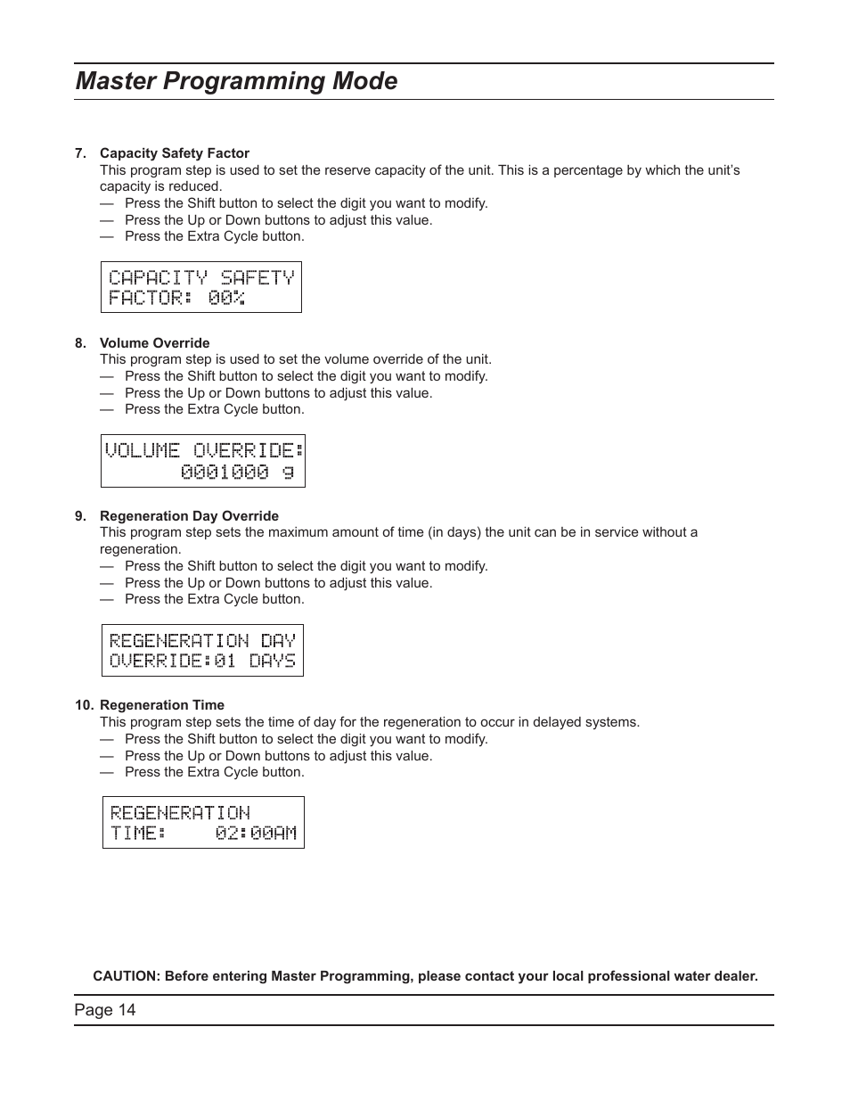 Master programming mode | Hydrotech 6700 XTR Valve Downflow Automatic Water Softeners Service Manual User Manual | Page 14 / 40