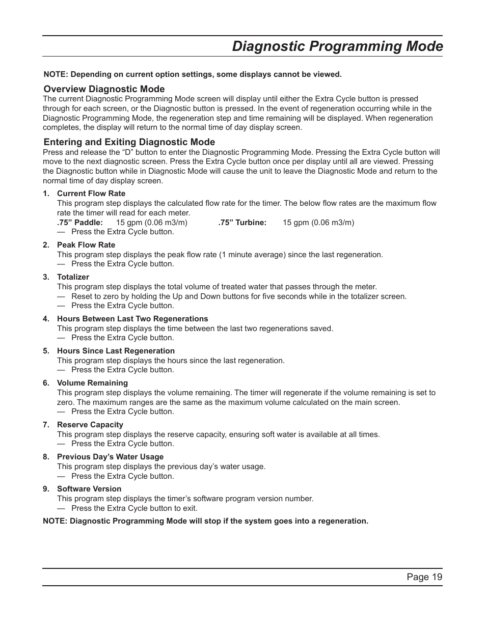 Diagnostic programming mode | Hydrotech 6700 XTR Valve Downflow Automatic Water Softeners Service Manual User Manual | Page 19 / 40