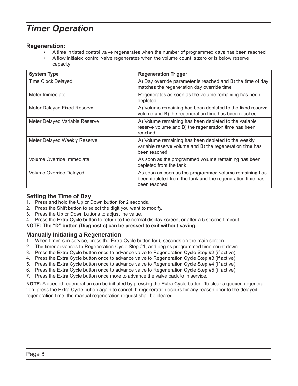 Timer operation | Hydrotech 6700 XTR Valve Downflow Automatic Water Softeners Service Manual User Manual | Page 6 / 40