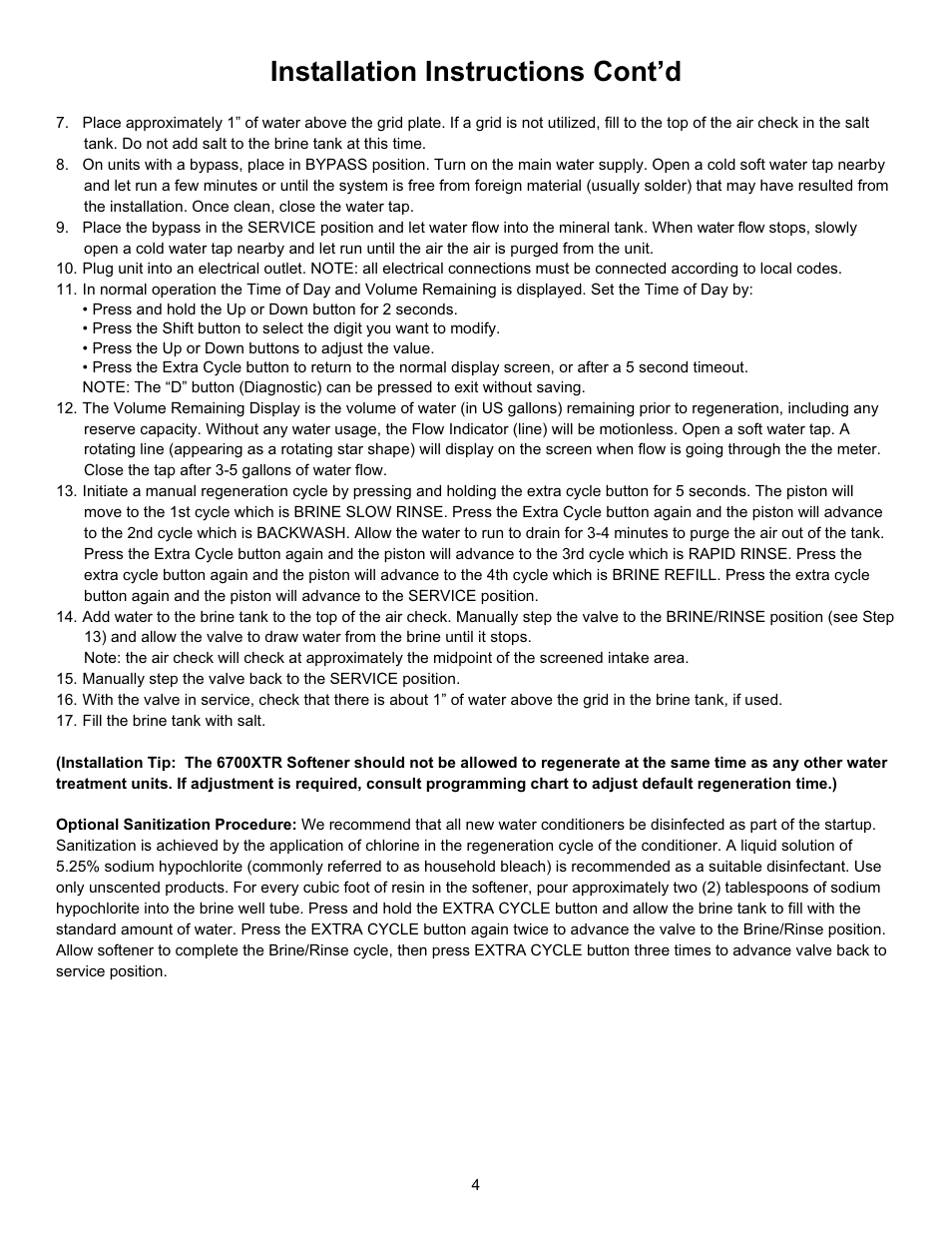 Installation instructions cont’d | Hydrotech 6700 XTR Valve Upflow Automatic Water Softeners Operation Manual User Manual | Page 6 / 12