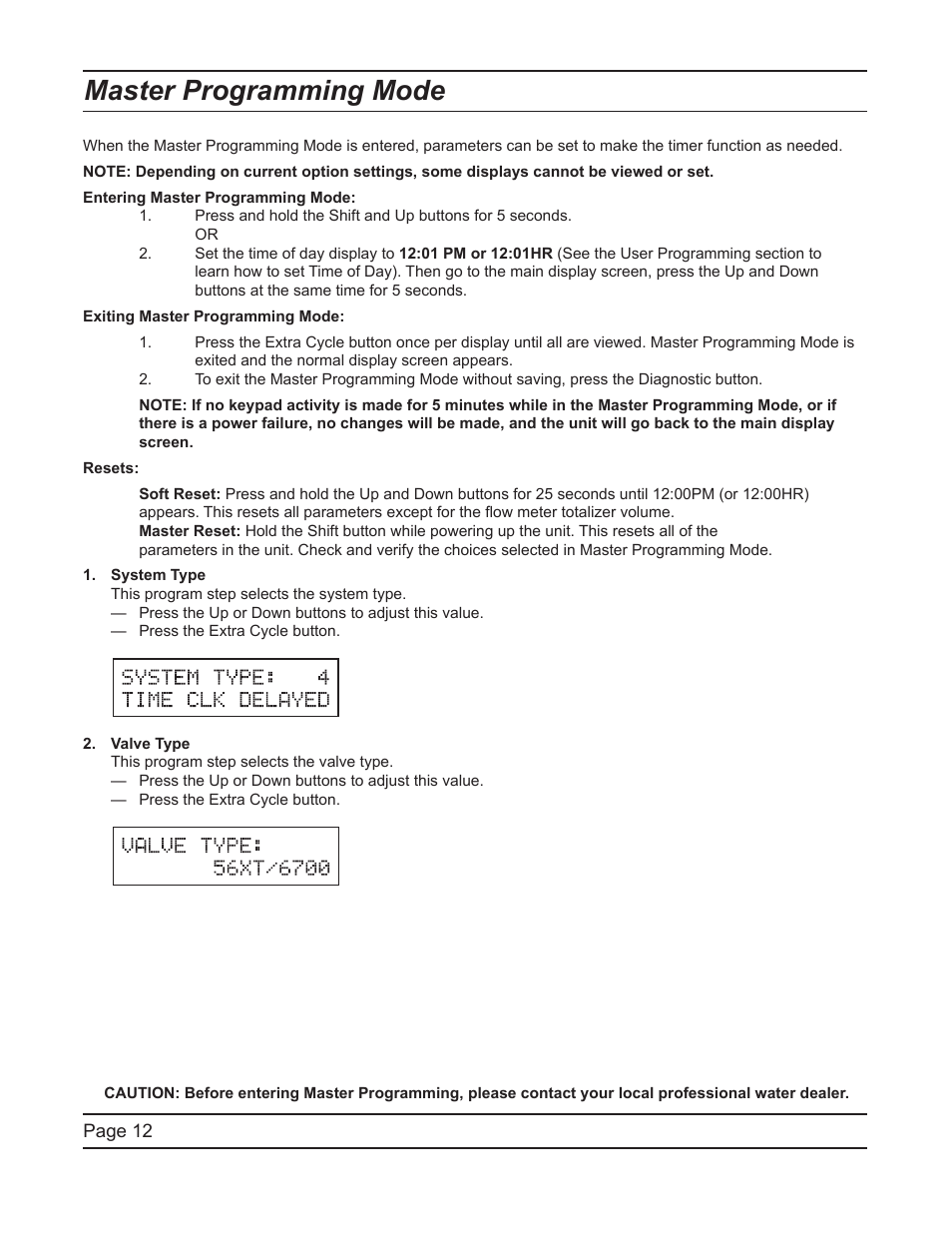 Master programming mode | Hydrotech 6700 XTR Valve Upflow Automatic Water Softeners Service Manual User Manual | Page 12 / 40