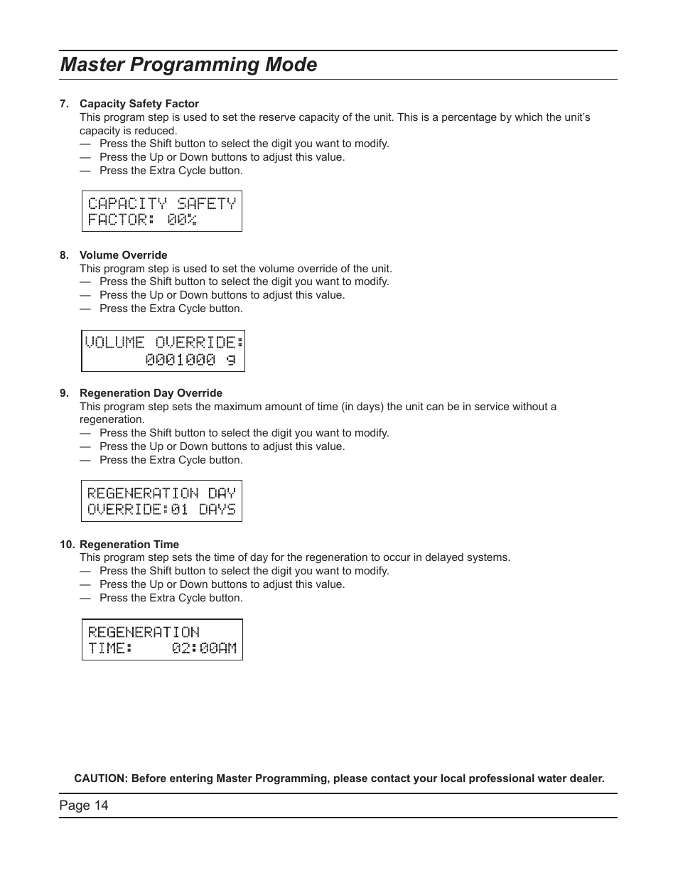 Master programming mode | Hydrotech 6700 XTR Valve Upflow Automatic Water Softeners Service Manual User Manual | Page 14 / 40