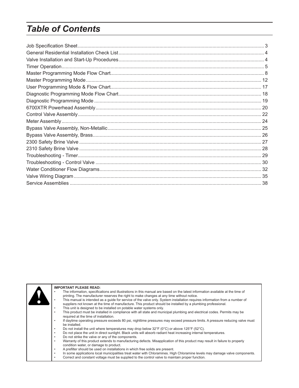 Hydrotech 6700 XTR Valve Upflow Automatic Water Softeners Service Manual User Manual | Page 2 / 40