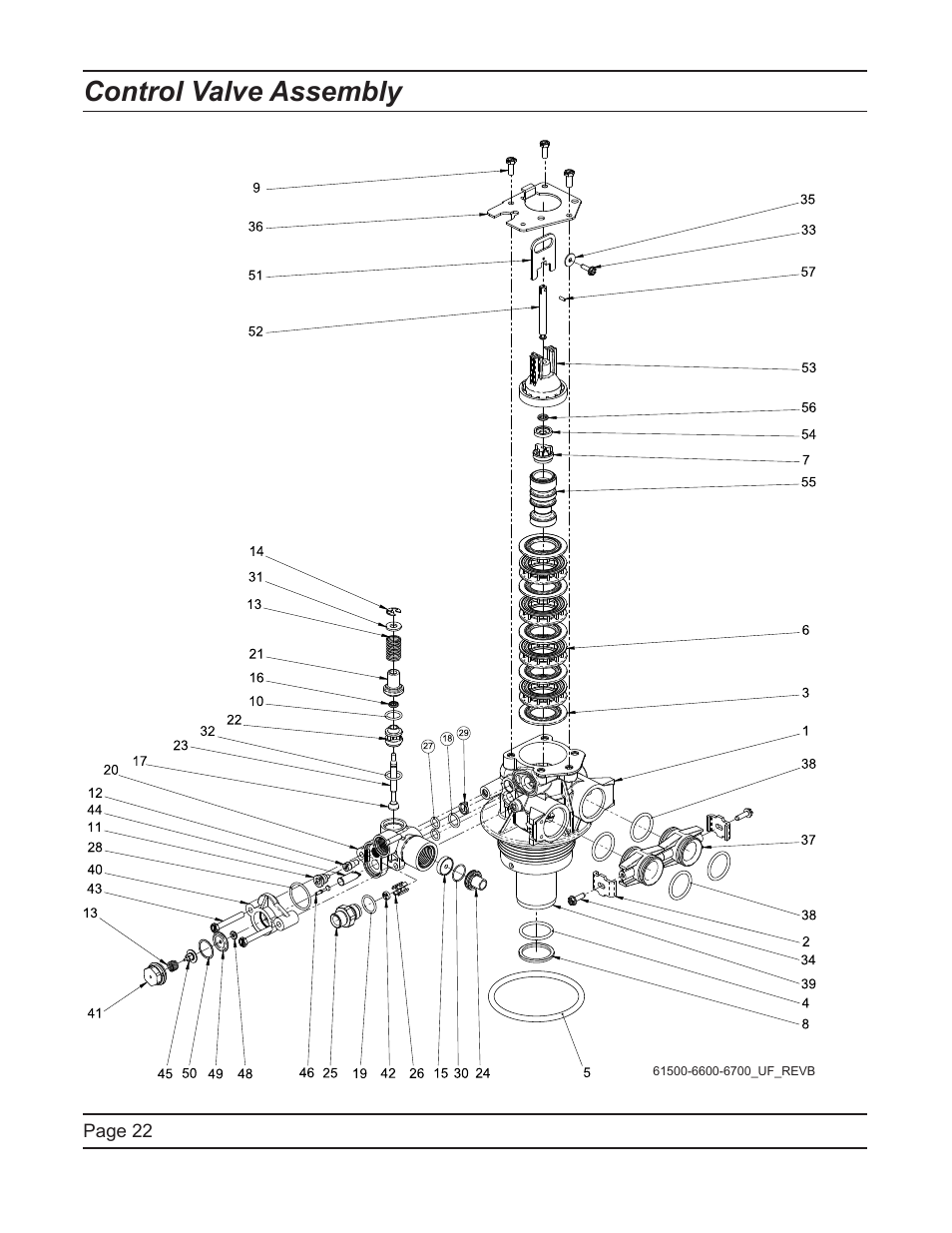 Control valve assembly | Hydrotech 6700 XTR Valve Upflow Automatic Water Softeners Service Manual User Manual | Page 22 / 40