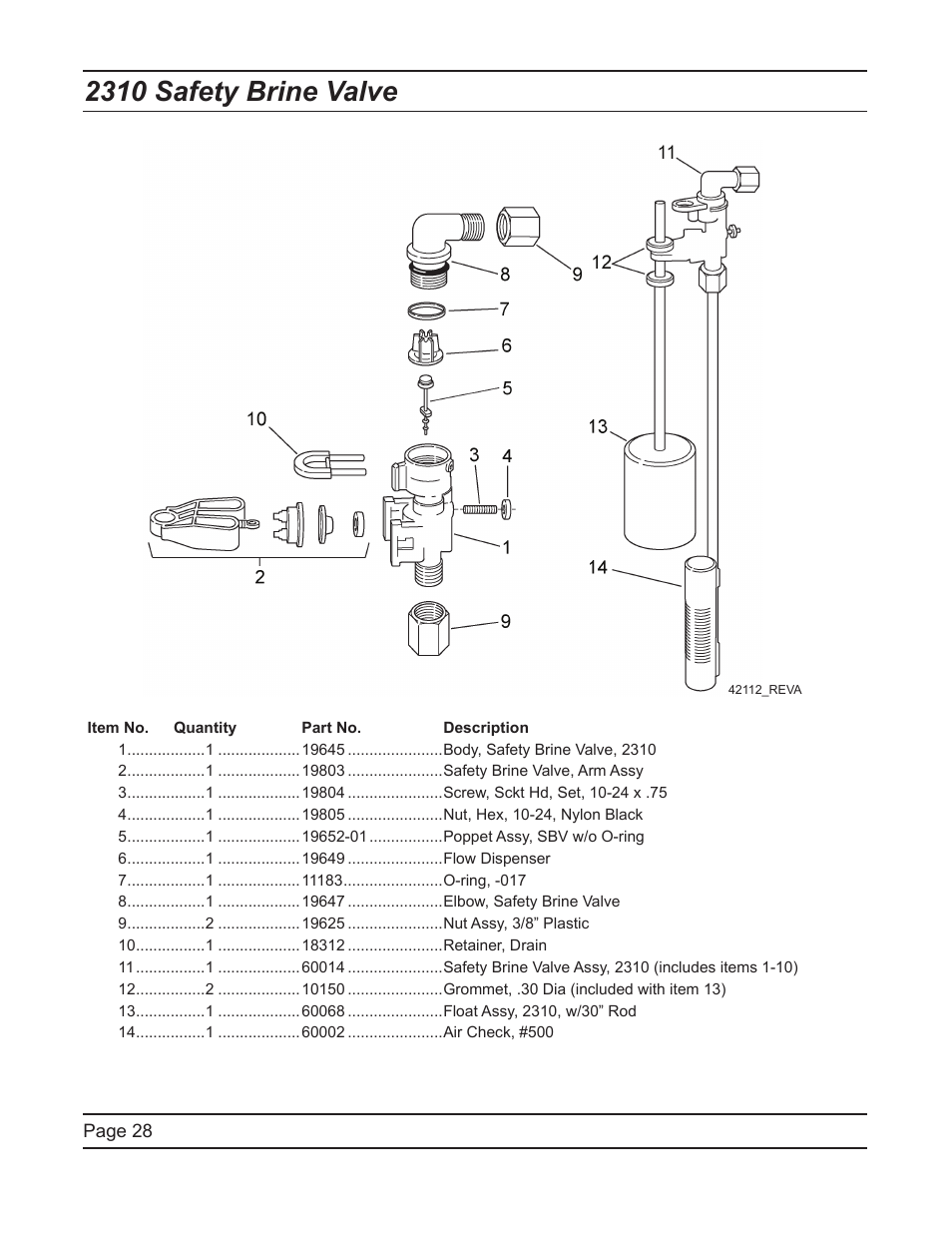 2310 safety brine valve | Hydrotech 6700 XTR Valve Upflow Automatic Water Softeners Service Manual User Manual | Page 28 / 40