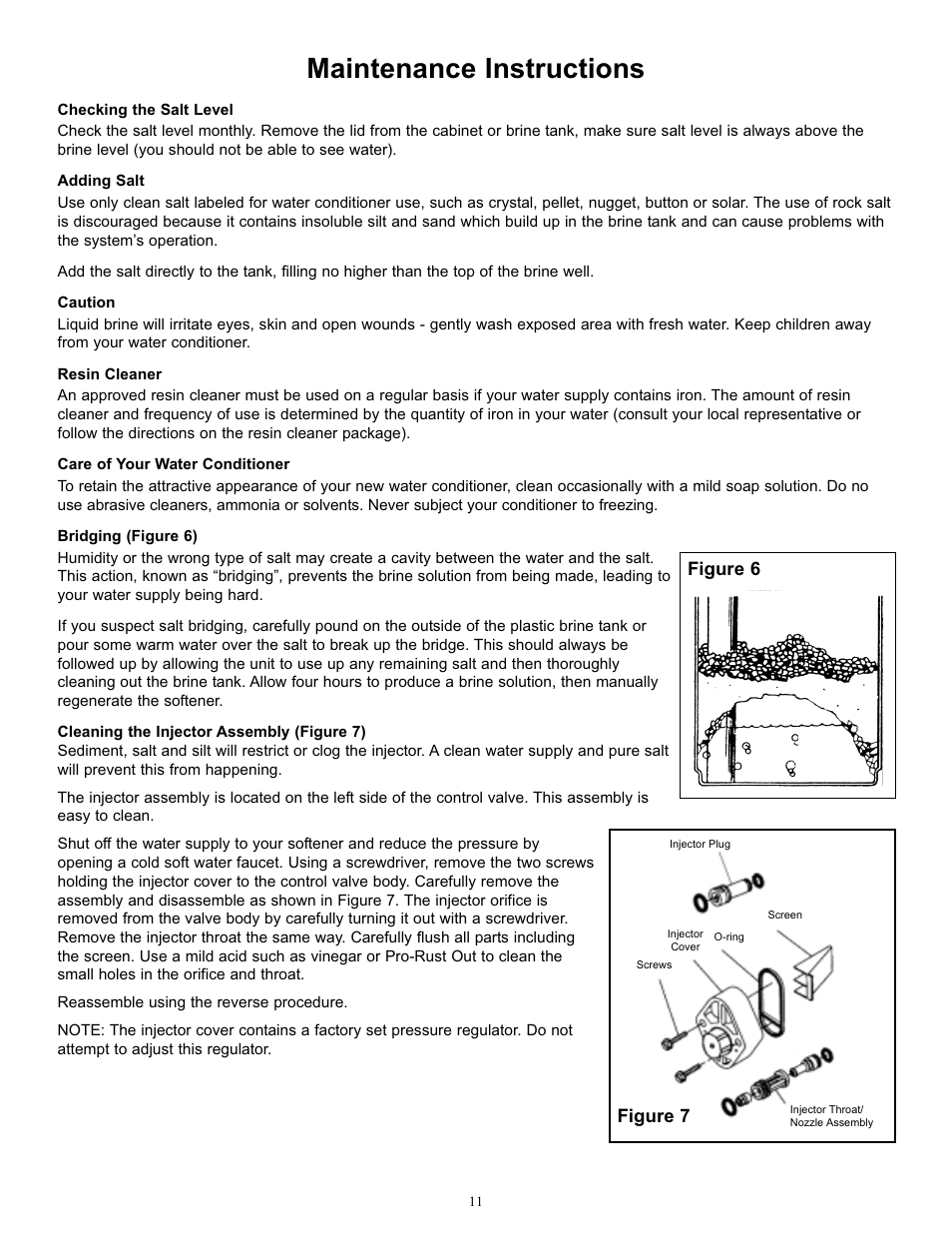 Maintenance instructions, Figure 7 figure 6 | Hydrotech ProFlo SXT Valve Downflow_Upflow Automatic Water Softeners Operation Manual User Manual | Page 13 / 16