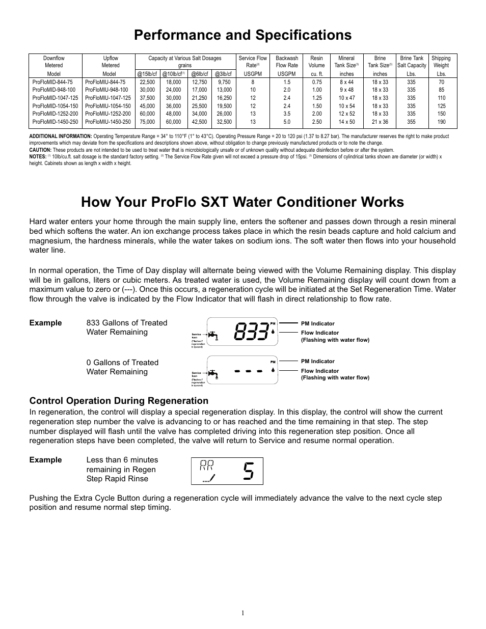 Performance and specifications, How your proflo sxt water conditioner works, Control operation during regeneration | Hydrotech ProFlo SXT Valve Downflow_Upflow Automatic Water Softeners Operation Manual User Manual | Page 3 / 16