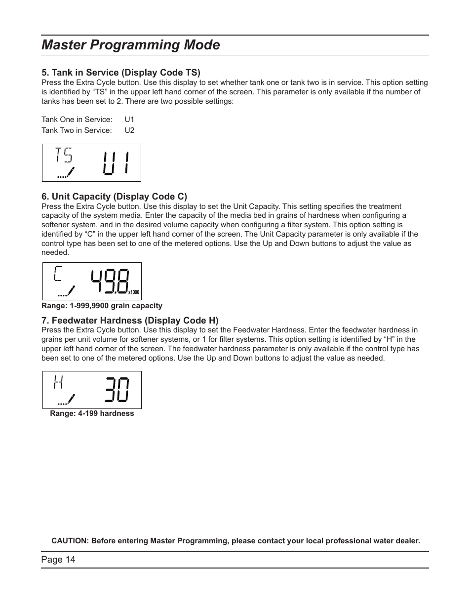 Master programming mode | Hydrotech ProFlo SXT Upﬂow Automatic Water Softeners Service Manual User Manual | Page 14 / 44