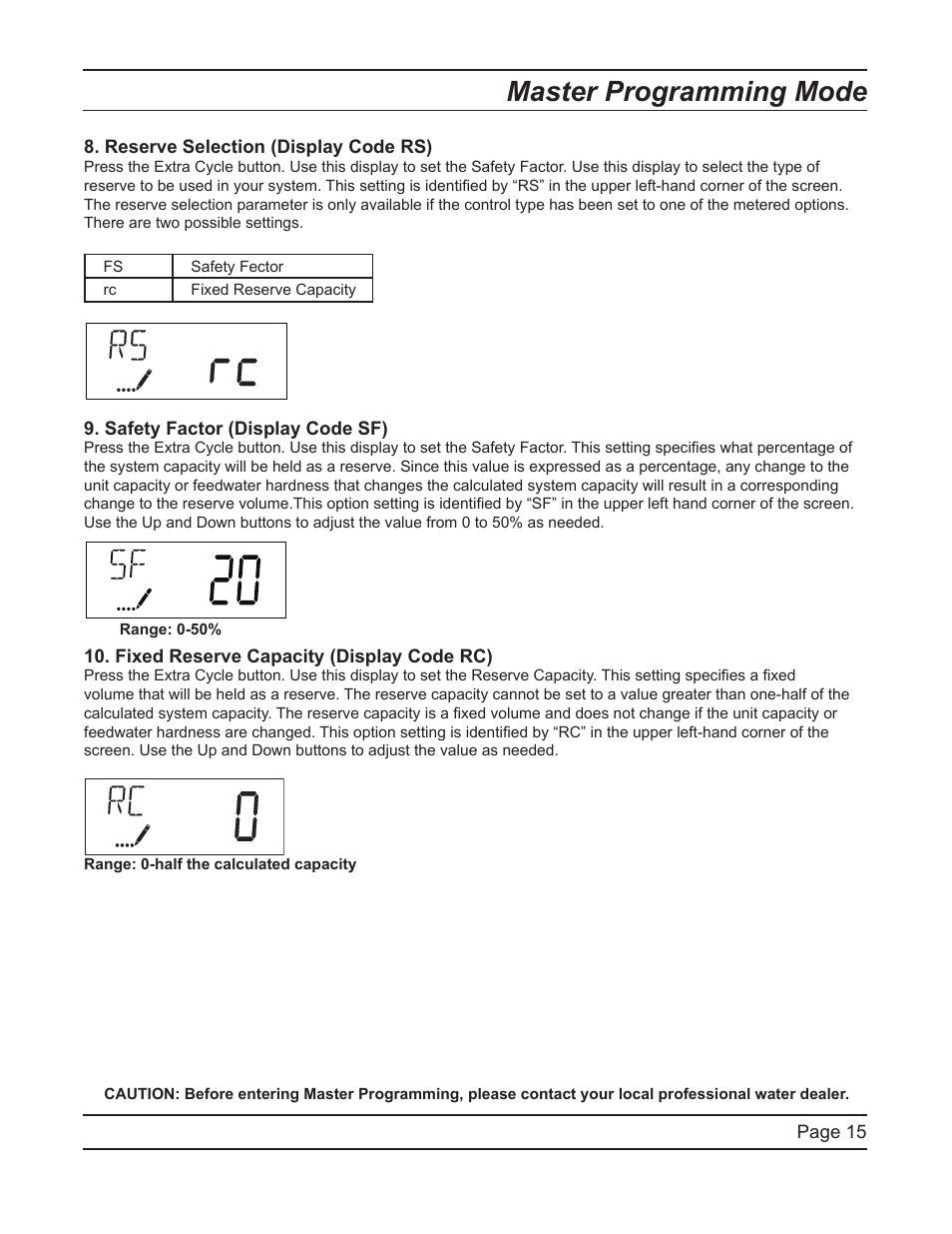 Master programming mode | Hydrotech ProFlo SXT Upﬂow Automatic Water Softeners Service Manual User Manual | Page 15 / 44