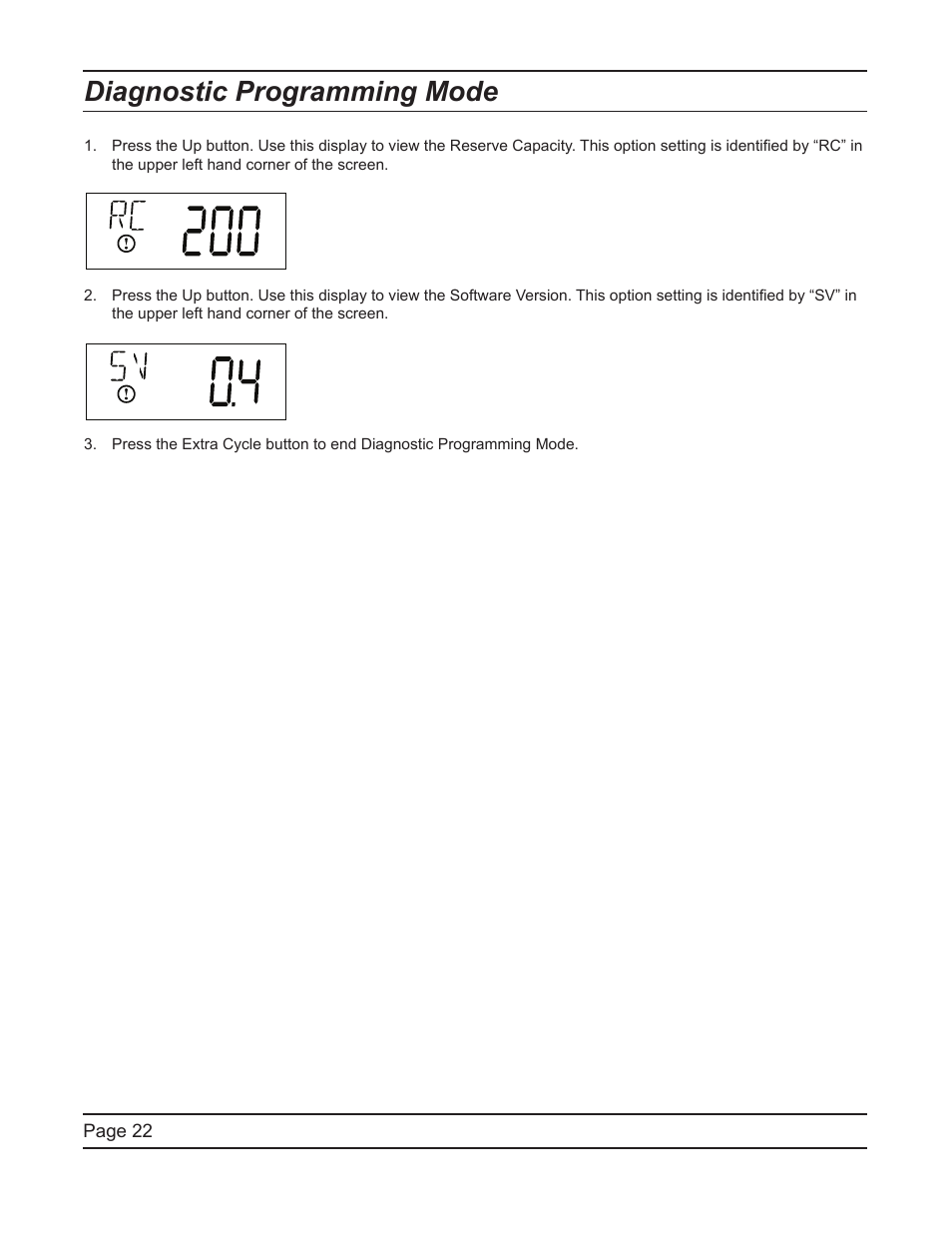 Diagnostic programming mode | Hydrotech ProFlo SXT Upﬂow Automatic Water Softeners Service Manual User Manual | Page 22 / 44
