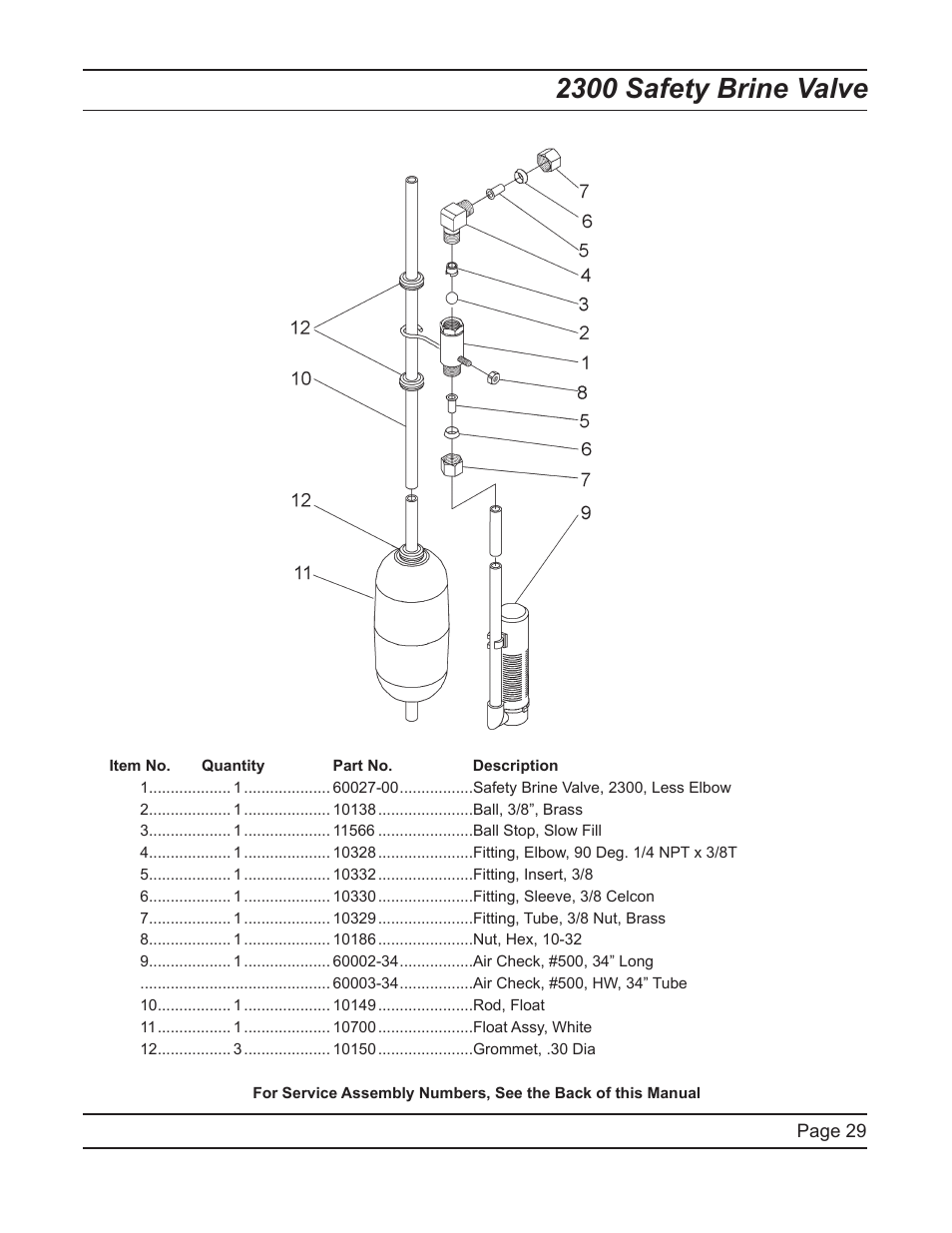2300 safety brine valve | Hydrotech ProFlo SXT Upﬂow Automatic Water Softeners Service Manual User Manual | Page 29 / 44