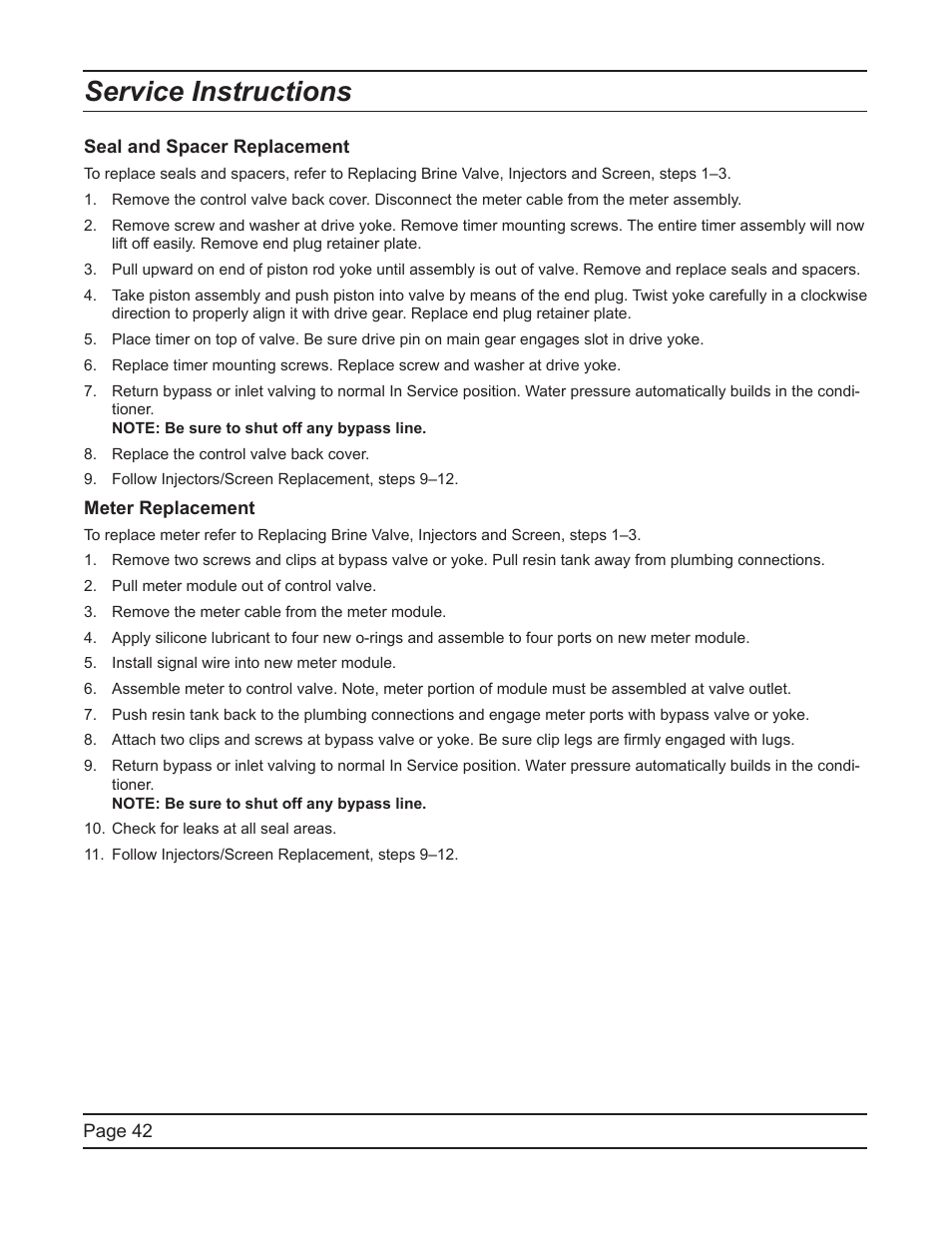 Service instructions | Hydrotech ProFlo SXT Upﬂow Automatic Water Softeners Service Manual User Manual | Page 42 / 44