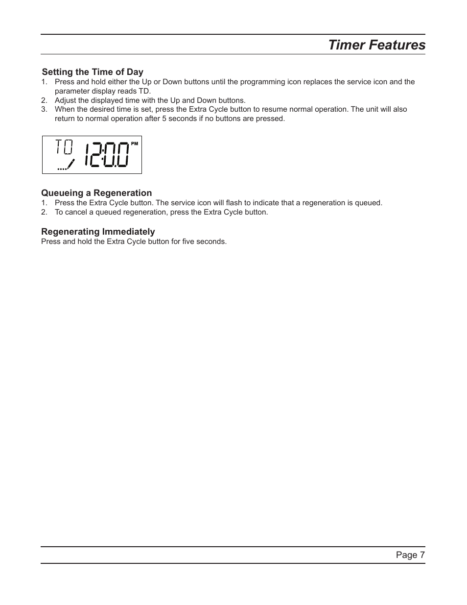 Timer features | Hydrotech ProFlo SXT Upﬂow Automatic Water Softeners Service Manual User Manual | Page 7 / 44