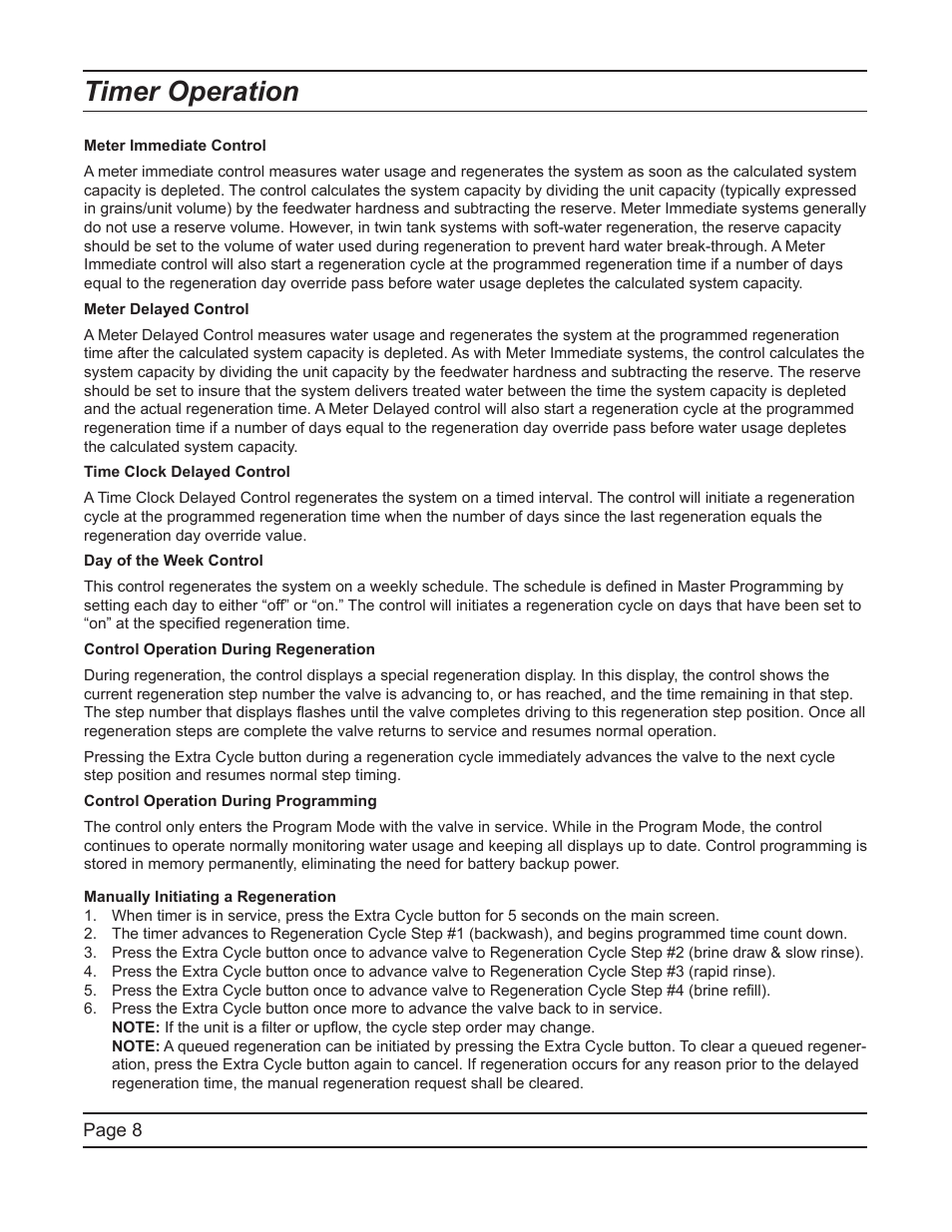 Timer operation | Hydrotech ProFlo SXT Upﬂow Automatic Water Softeners Service Manual User Manual | Page 8 / 44