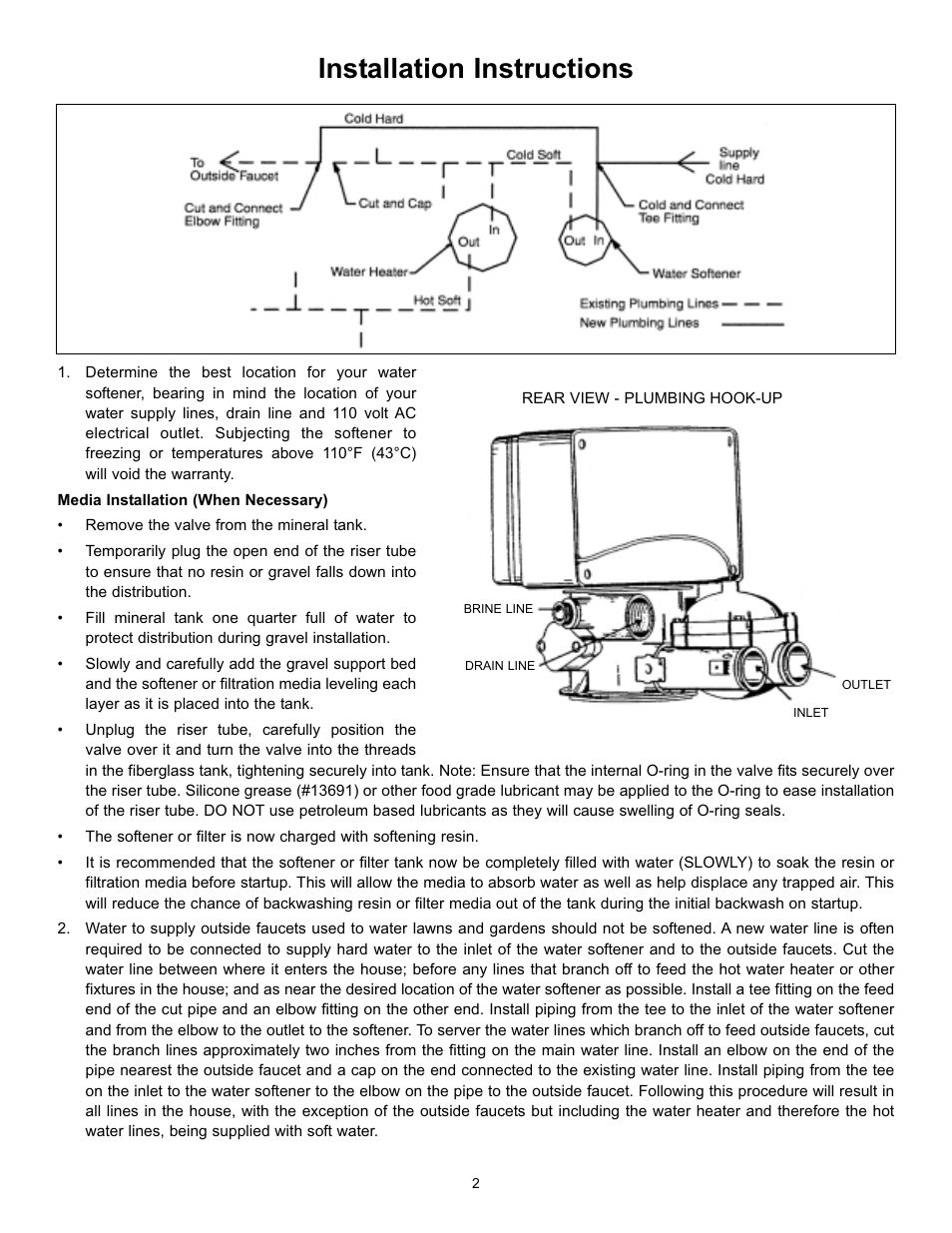 Installation instructions | Hydrotech 5600 Meter Initiated_Calendar Clock Valve Automatic Water Softeners User Manual | Page 4 / 12