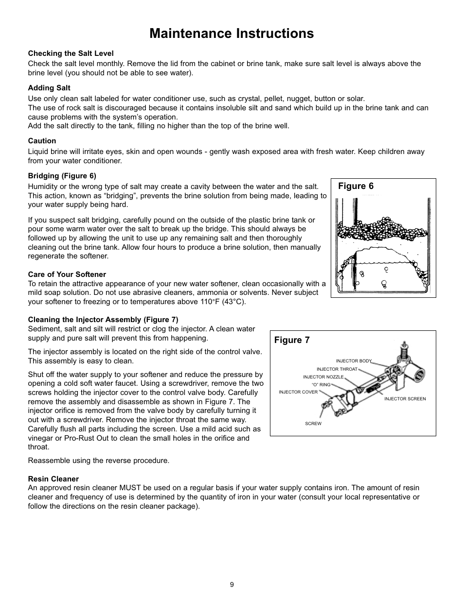 Maintenance instructions, Figure 7 figure 6 | Hydrotech 9100 SXT Valve Meter Initiated Water Softener User Manual | Page 10 / 12