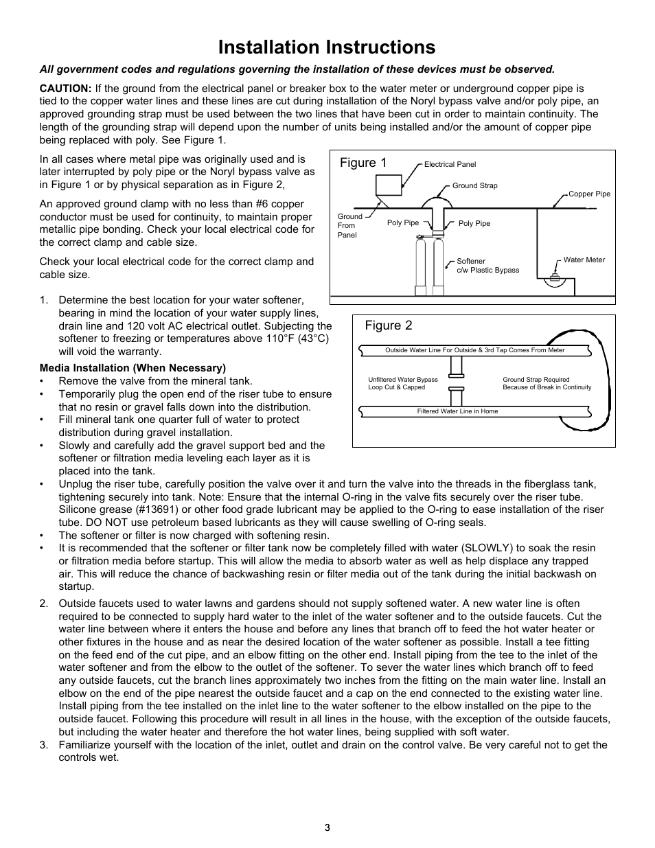 Installation instructions, Figure 1, Figure 2 | Hydrotech 9100 SXT Valve Meter Initiated Water Softener User Manual | Page 5 / 16