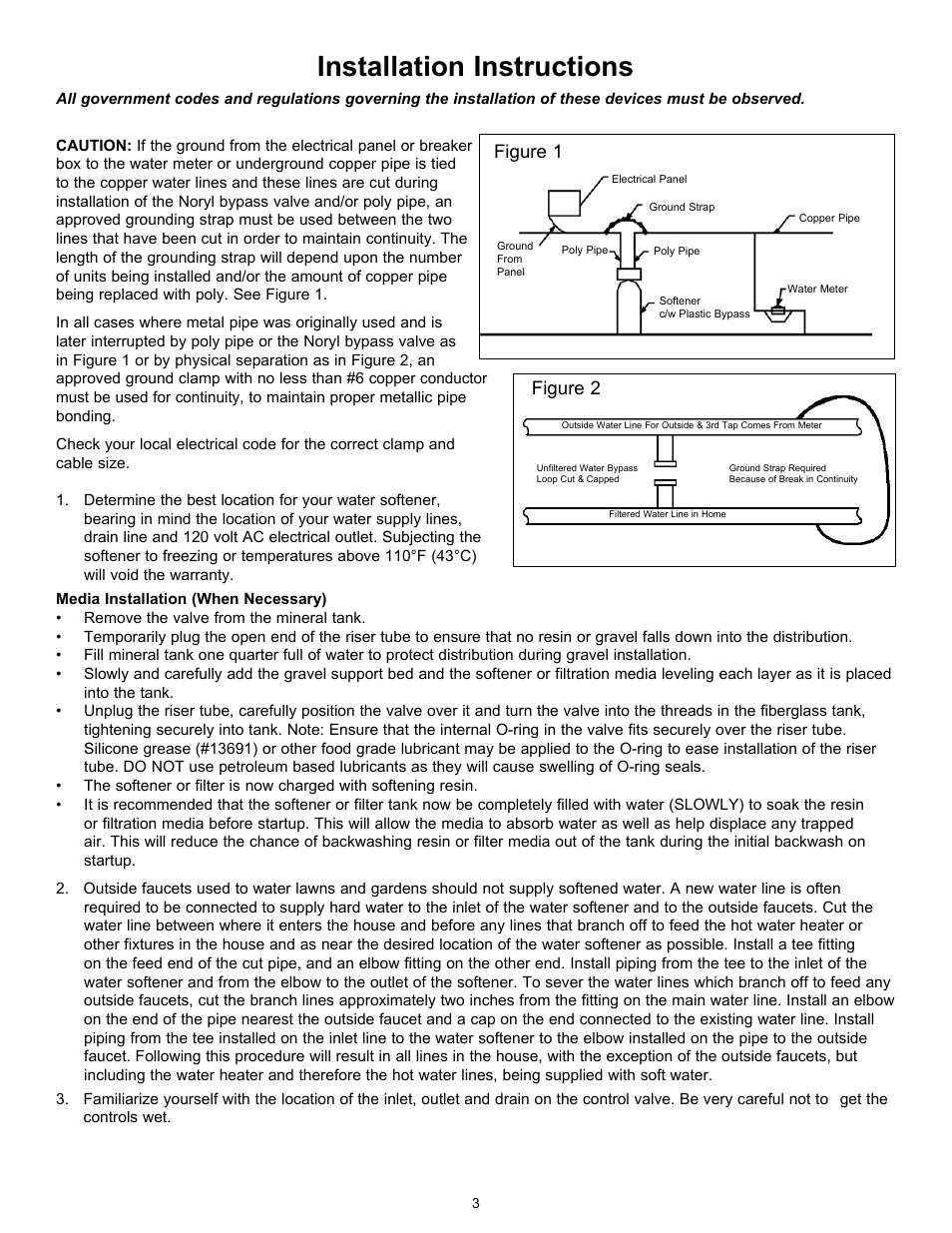 Installation instructions, Figure 1, Figure 2 | Hydrotech 7000 SXT Valve Water Softener User Manual | Page 4 / 14