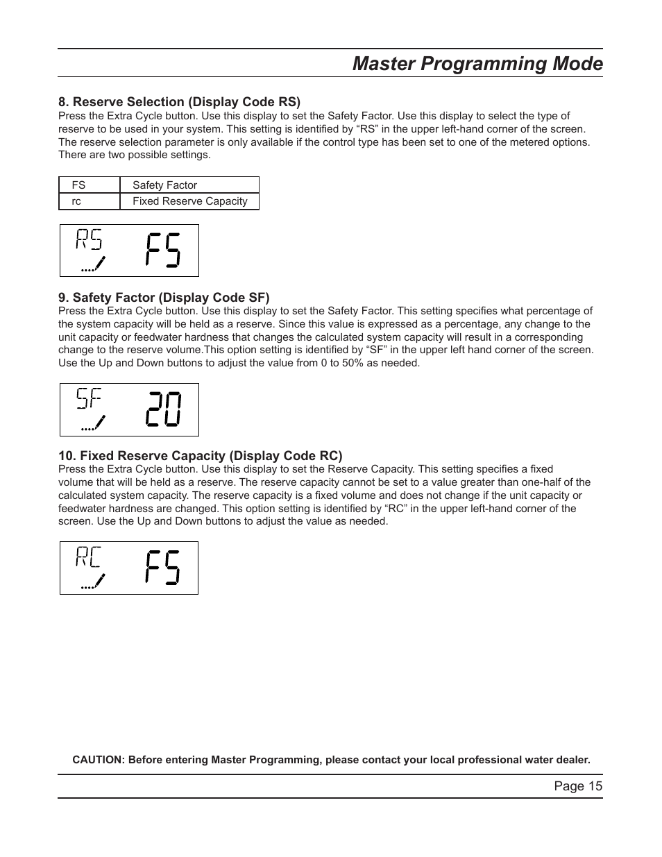 Master programming mode | Hydrotech 5600 SXT Downflow Service Manual User Manual | Page 15 / 48