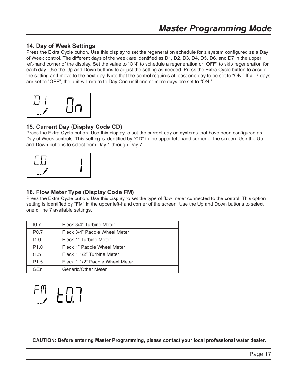 Master programming mode | Hydrotech 5600 SXT Downflow Service Manual User Manual | Page 17 / 48