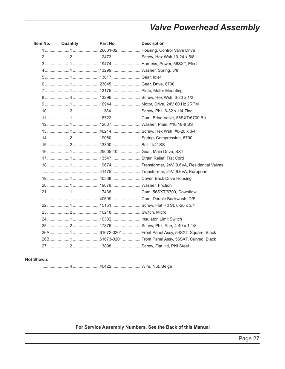 Valve powerhead assembly, Page 27 | Hydrotech 5600 SXT Downflow Service Manual User Manual | Page 27 / 48