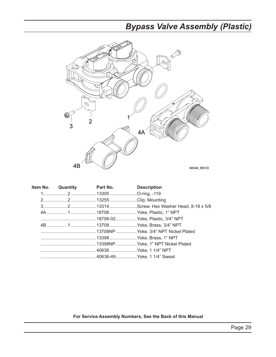 Bypass valve assembly (plastic) | Hydrotech 5600 SXT Downflow Service Manual User Manual | Page 29 / 48
