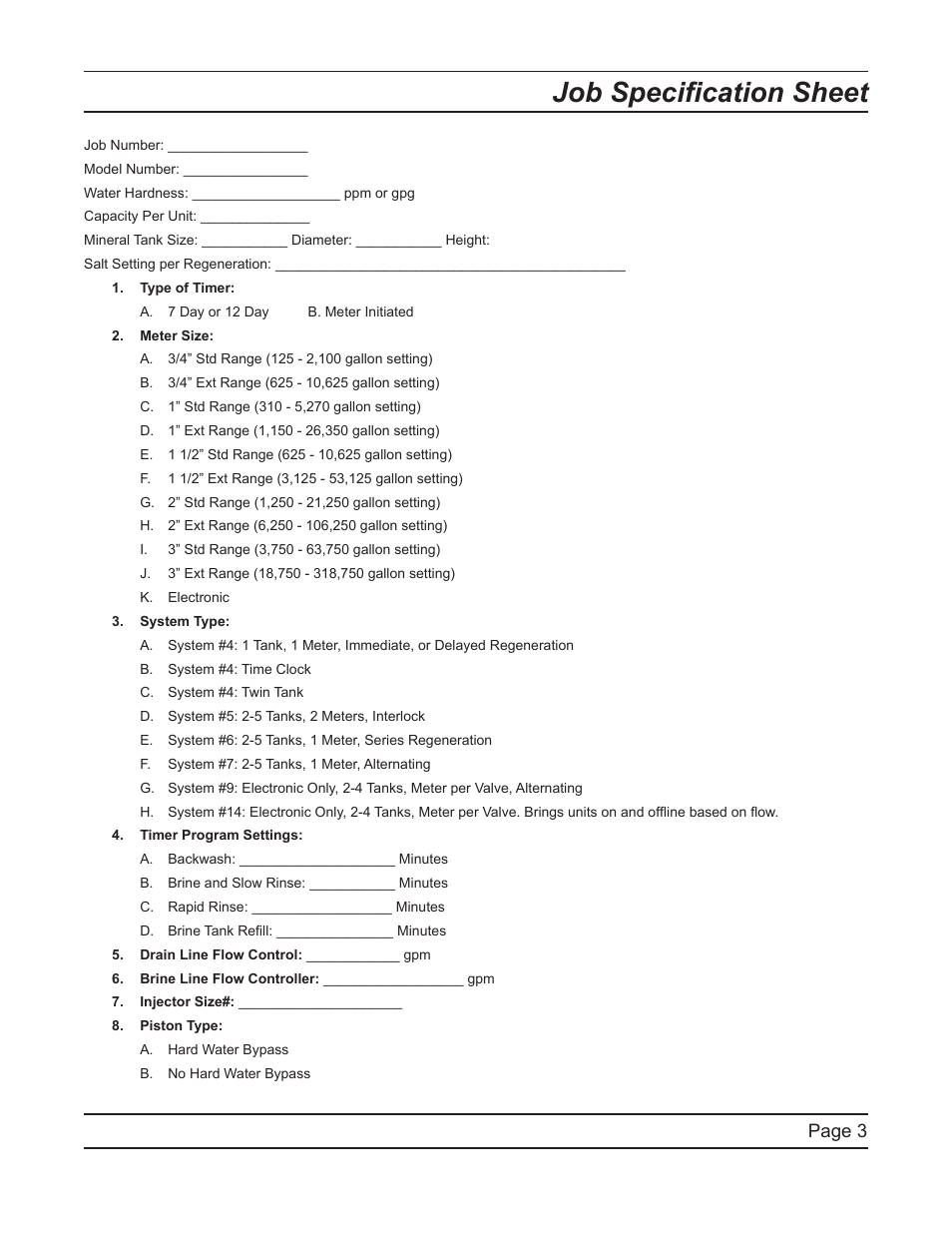 Job specification sheet, Page 3 | Hydrotech 5600 SXT Downflow Service Manual User Manual | Page 3 / 48