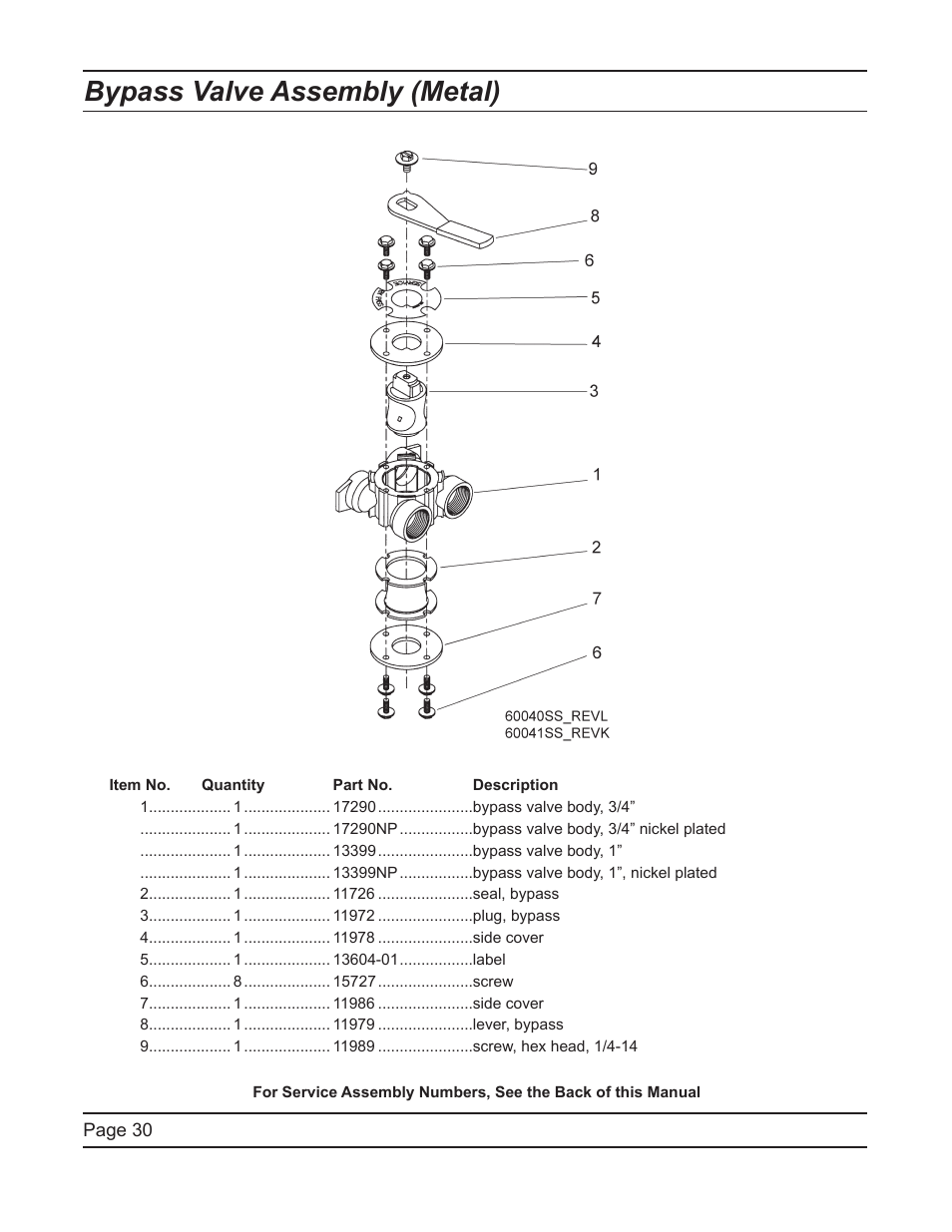 Bypass valve assembly (metal) | Hydrotech 5600 SXT Downflow Service Manual User Manual | Page 30 / 48