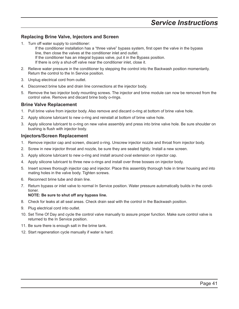 Service instructions | Hydrotech 5600 SXT Downflow Service Manual User Manual | Page 41 / 48