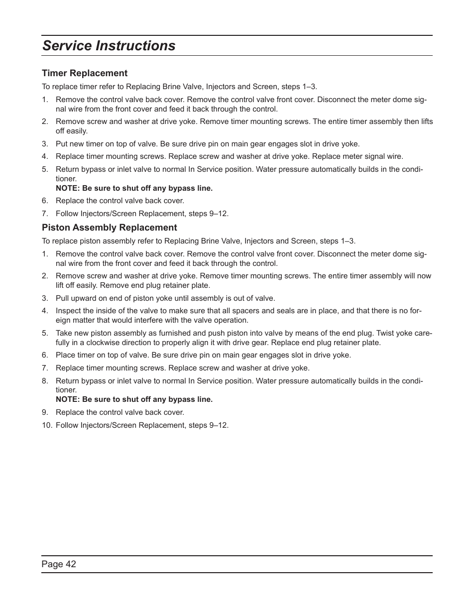 Service instructions | Hydrotech 5600 SXT Downflow Service Manual User Manual | Page 42 / 48