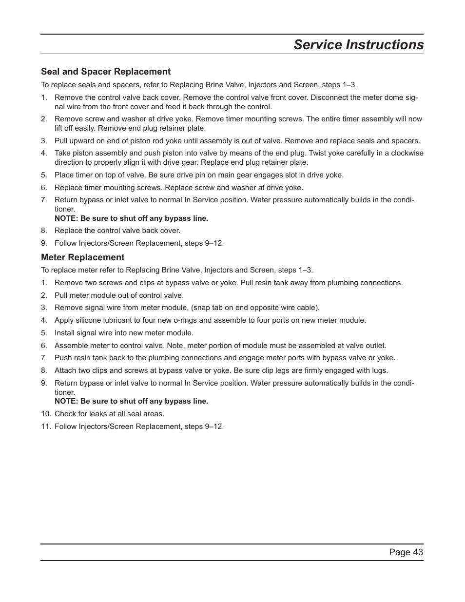 Service instructions | Hydrotech 5600 SXT Downflow Service Manual User Manual | Page 43 / 48