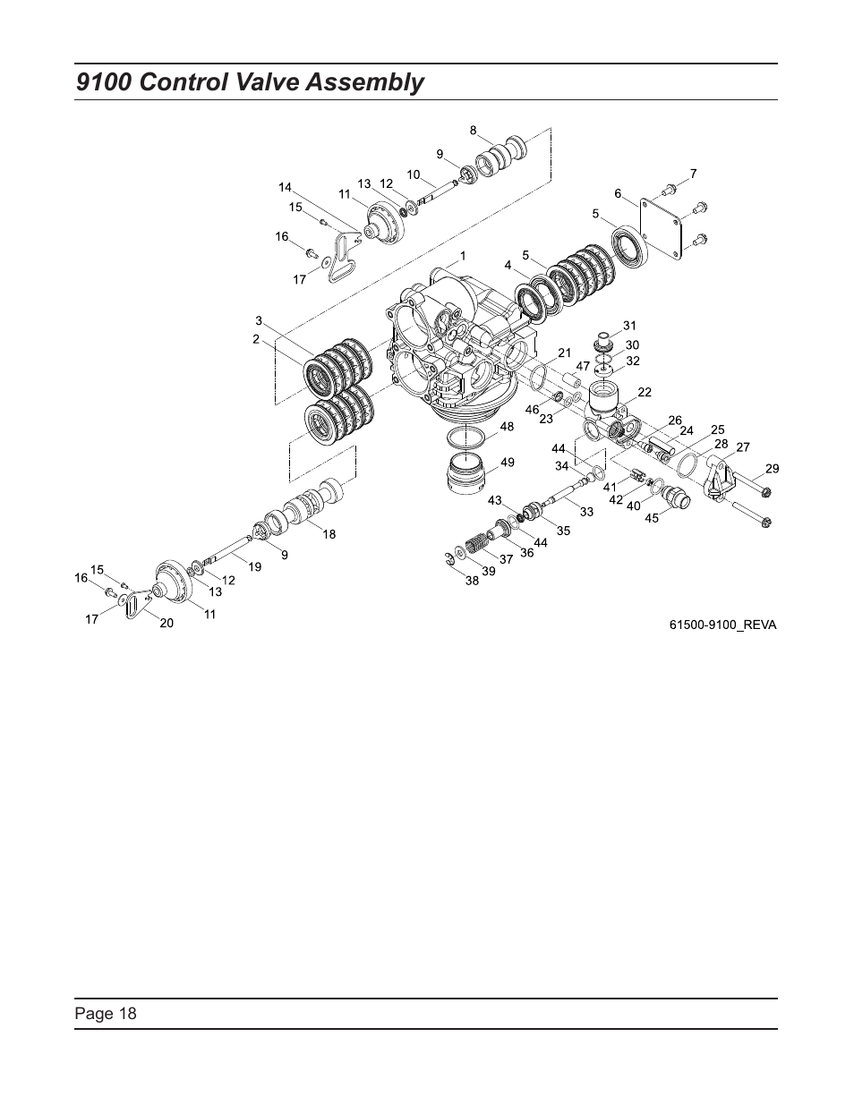 9100 control valve assembly | Hydrotech 9500 Commercial TMI Water Softener User Manual | Page 18 / 52