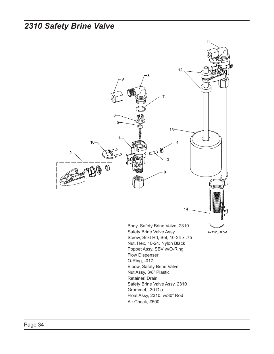 2310 safety brine valve | Hydrotech 9500 Commercial TMI Water Softener User Manual | Page 34 / 52