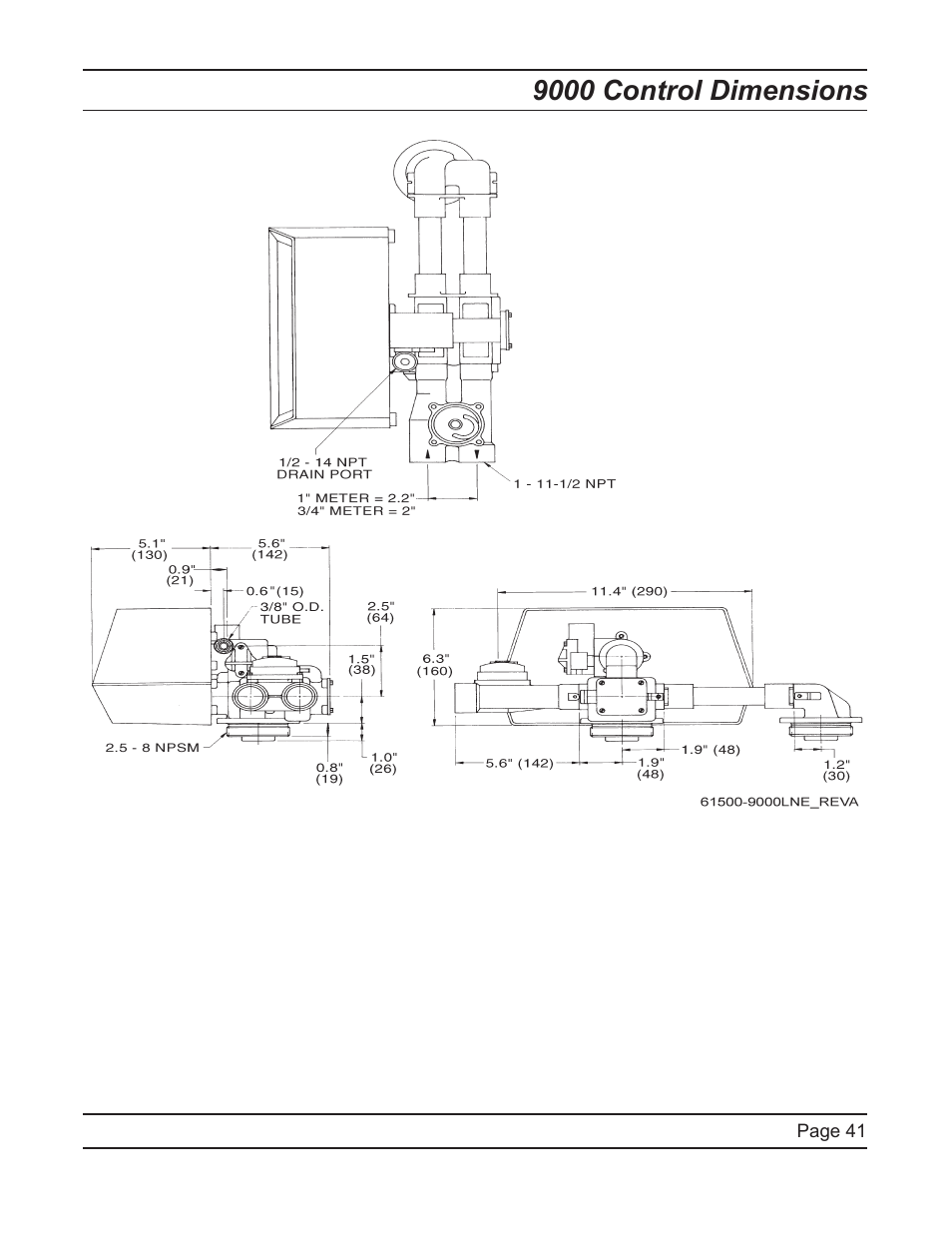 9000 control dimensions | Hydrotech 9500 Commercial TMI Water Softener User Manual | Page 41 / 52