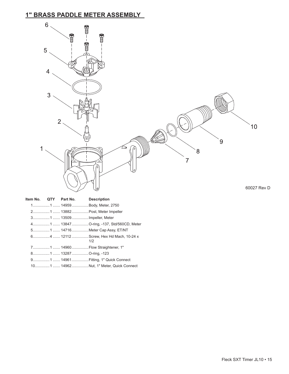 1" brass paddle meter assembly | Hydrotech SXT Timer User Manual | Page 15 / 24