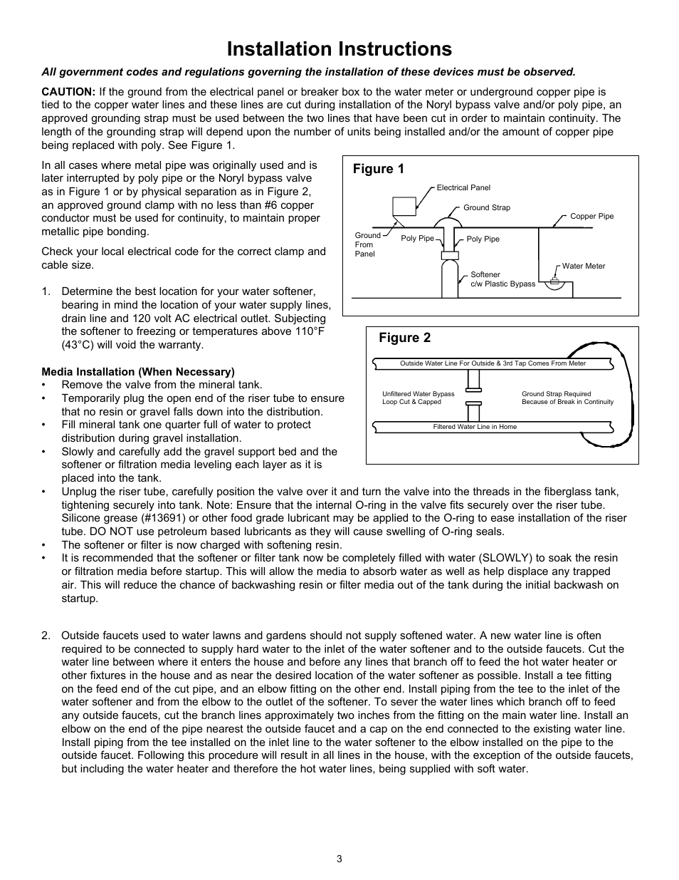 Installation instructions, Figure 1, Figure 2 | Hydrotech 5600 SXT Valve Mini Water Softener User Manual | Page 4 / 12