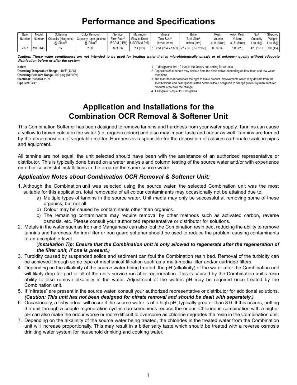 Performance and specifications | Hydrotech 5600 Calendar Clock Valve Organic Color Removal & Softener User Manual | Page 3 / 12