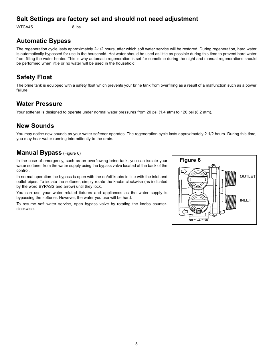 Automatic bypass, Safety float, Water pressure | New sounds, Manual bypass | Hydrotech 5600 Calendar Clock Valve Organic Color Removal & Softener User Manual | Page 7 / 12
