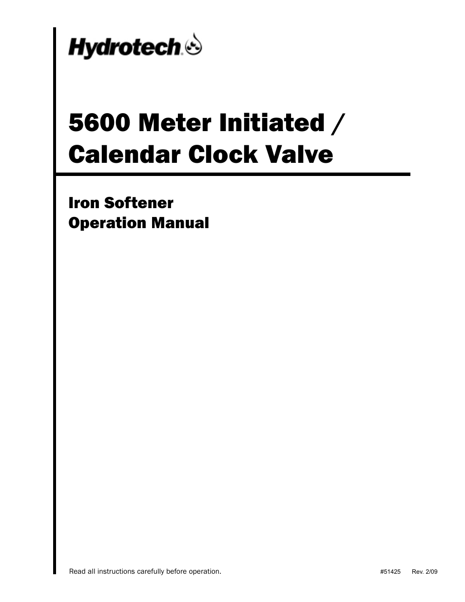 Hydrotech 5600 Meter Initiated_Calendar Clock Valve Iron Softener User Manual | 12 pages